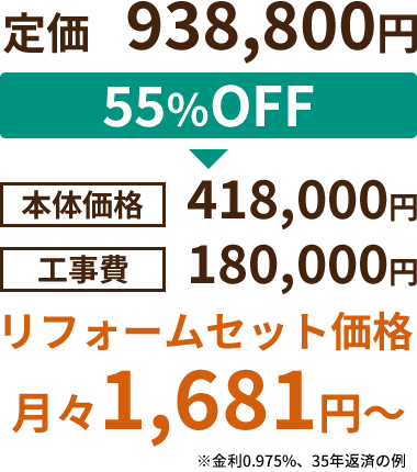 定価：938,800円→リフォームセット価格：月々1,681円～