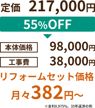 定価：217,000円→リフォームセット価格：月々382円～