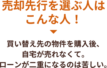 売却先行を選ぶ人はこんな人！「買い替え先の不動産を購入後、自宅が売れなくて。ローンが二重になるのは苦しい。」